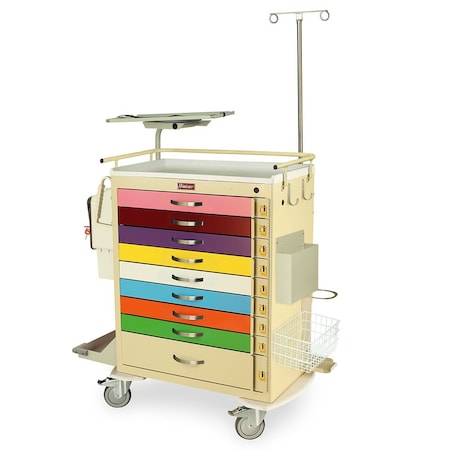 Harloff Pediatric Cart with MD30-EMG3 Emergency Accessory Pack, Tall Height, Standard Width, Nine Drawers MDS3030B09PED+MD30-EMG3